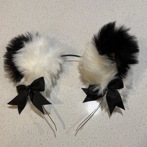 Chic Black and White Furry Cat Ear Headband